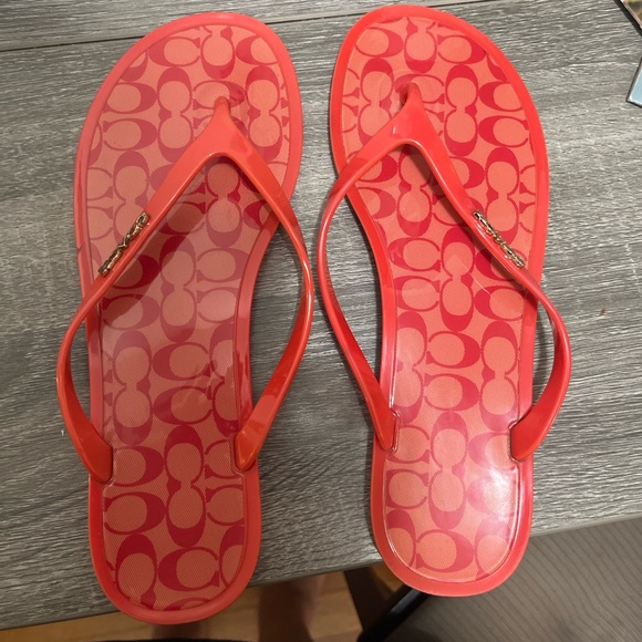 Coach Jelly Flip Flops — Signature “C” Logo (Coral/Red) - Picture 1 of 2